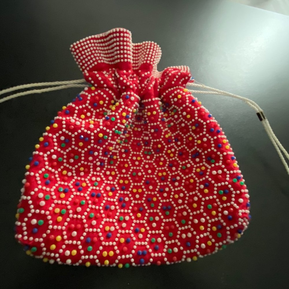 Vintage Y2K Handmade Mini Beaded Reversible Textile Bag Purse